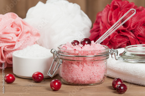 Handmade Cranberry Scrub With Argan Oil. Dead Sea Bath Salt. Towels, Spa Set.