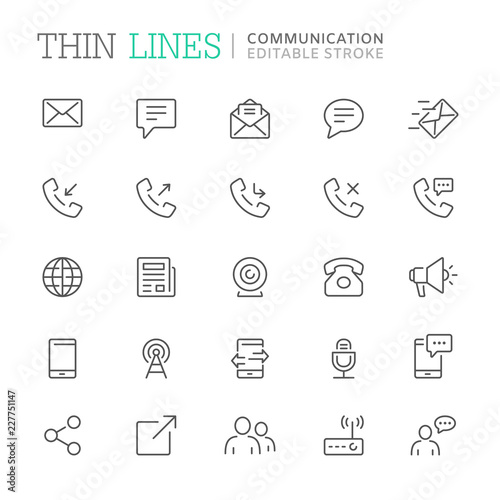 Collection of communication related line icons. Editable stroke