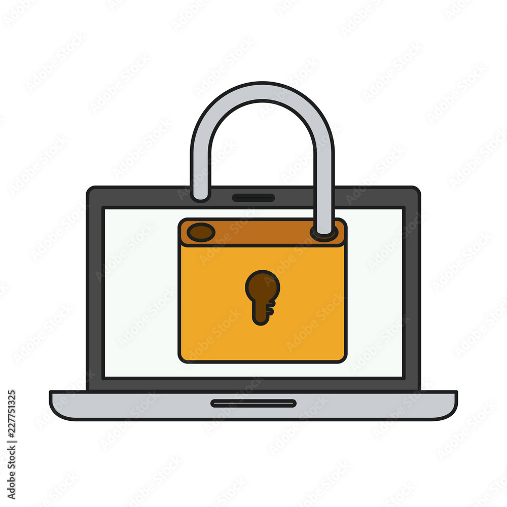 Padlock and laptop of security system design Padlock and laptop of security system design