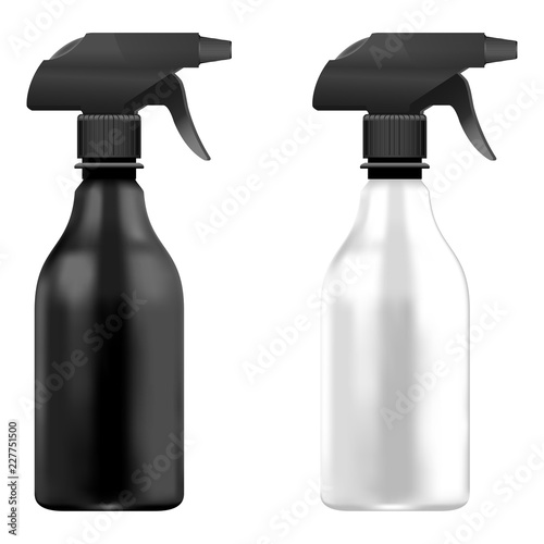 Spray Pistol Cleaner Plastic Bottle White and Black with black head. Isolated bottle set On White Background.
