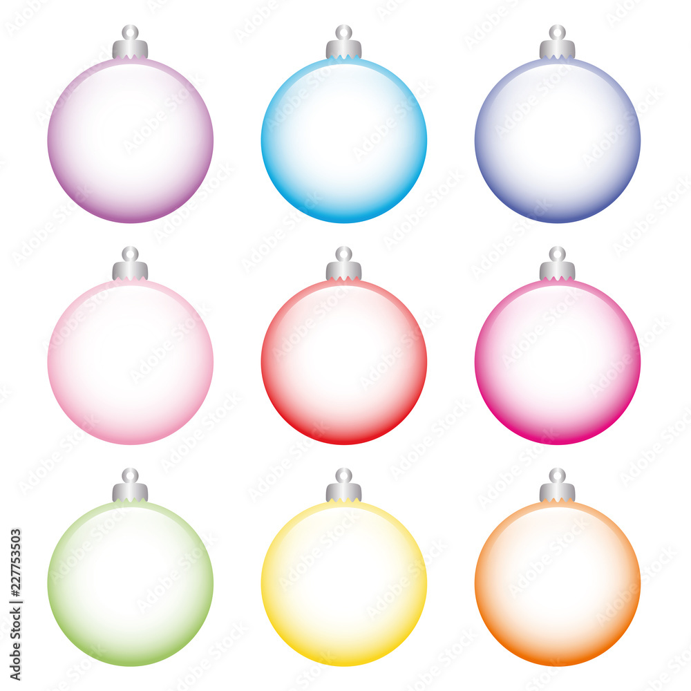 set of colorful Christmas tree balls made of glass on white back set of colorful Christmas tree balls made of glass on white back