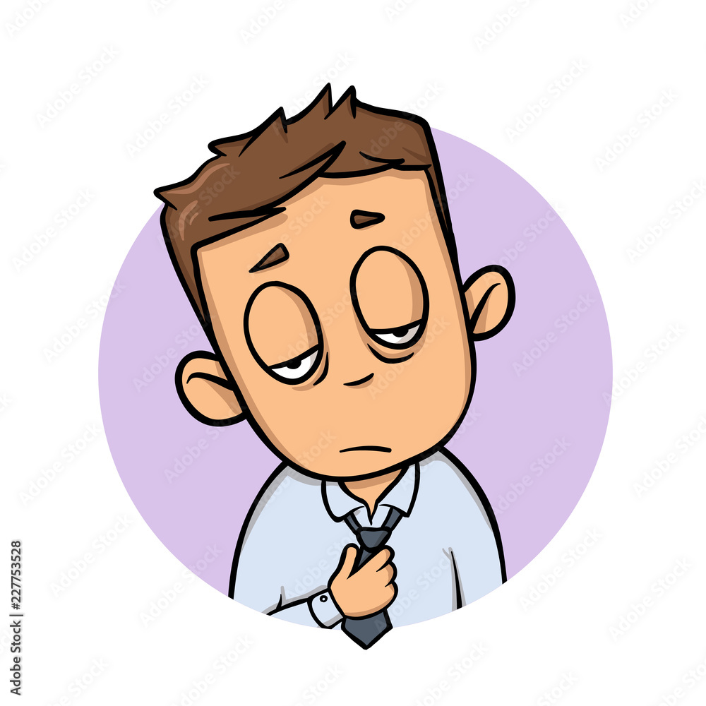 Exhausted young businessman. Flat design icon. Colorful flat vector illustration. Isolated on white background.