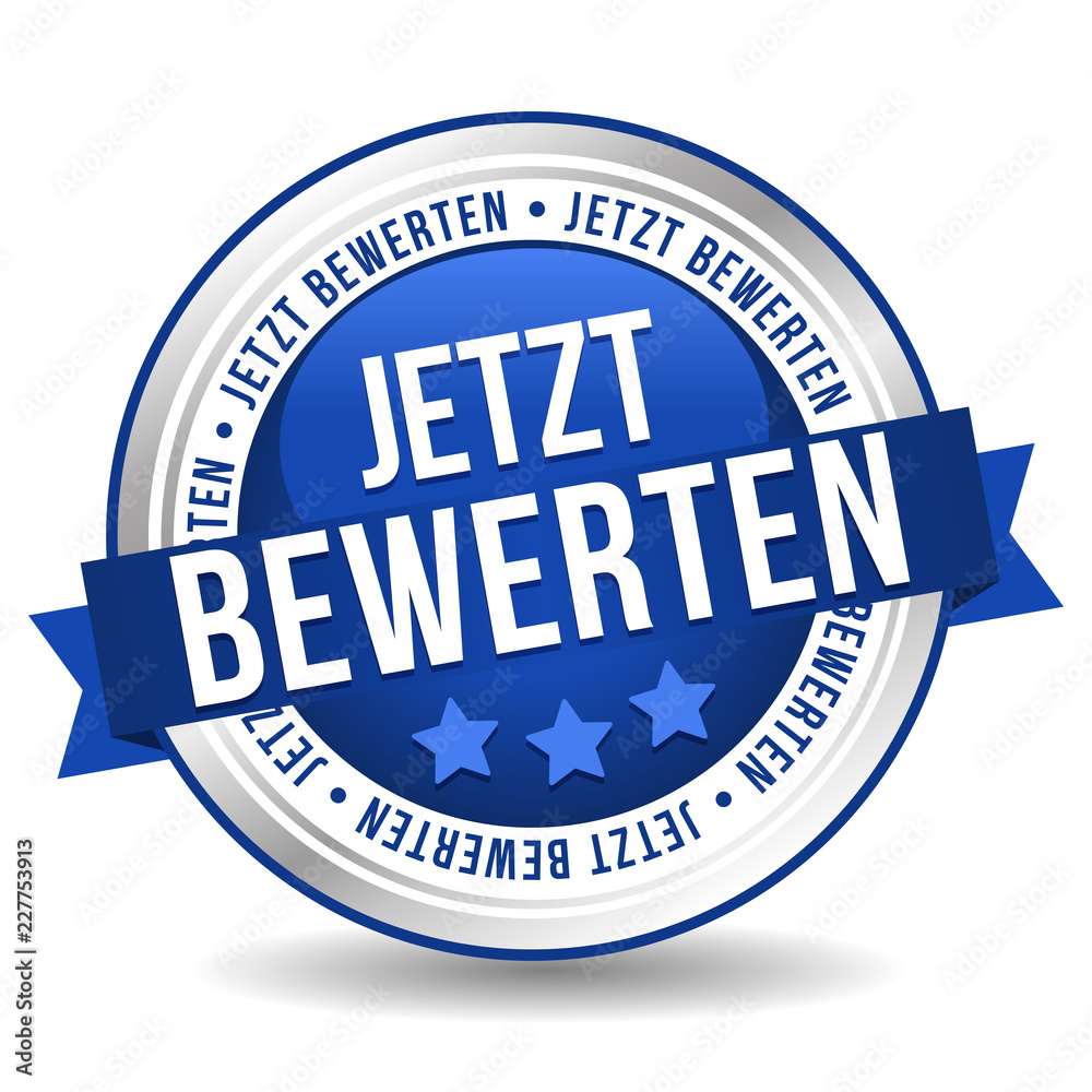 Siegel Button Banner - Jetzt bewerten - in blau und silber Siegel Button Banner - Jetzt bewerten - in blau und silber