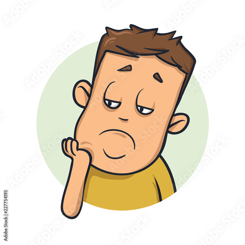 Overweight sad boy. Obesity. Cartoon design icon. Colorful flat vector illustration. Isolated on white background.
