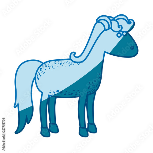 blue silhouette of cartoon female horse with mane and tail