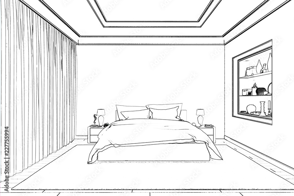 sketch design of interior bedroom,3d rendering Stock Illustration | Adobe  Stock
