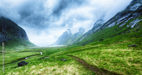 Hiking Trail Leading to Horseid Beach, Lofoten Islands, Norway photo