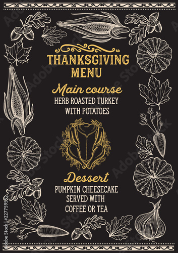Thanksgiving food menu for holiday dinner celebration.