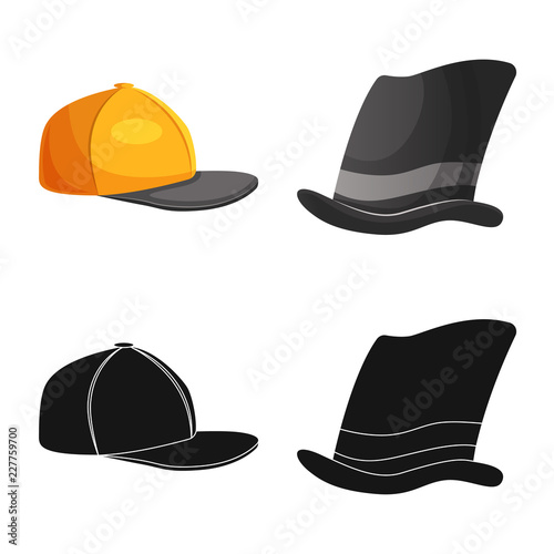 Isolated object of headgear and cap icon. Collection of headgear and accessory stock symbol for web.
