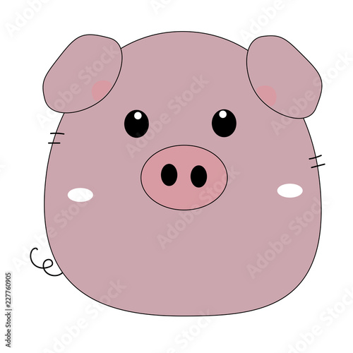 Cute funny pig isolated on white background. Flat simple style piglet Chinese zodiac symbol of the year. Vector illustration.