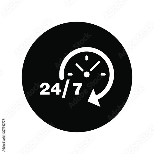 Timer 24 hours. Vector illustration of minimalistic clock eps icon logo 24 / 7