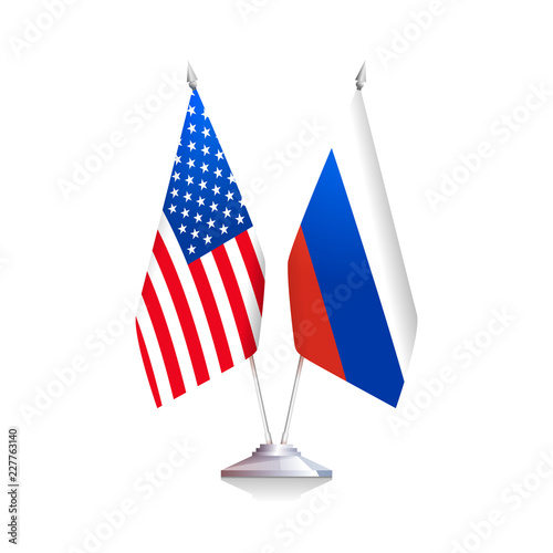 Flags of USA and Russia isolated on white background. Vector illustration