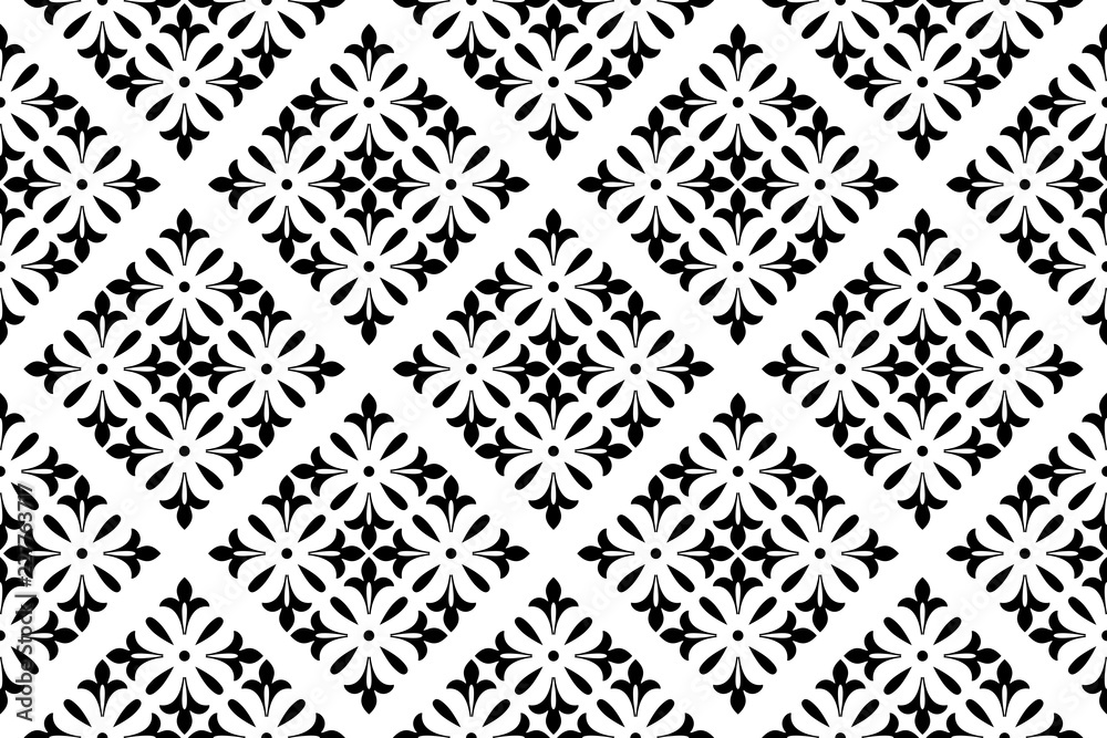 Flower geometric pattern. Seamless vector background. White and black ornament. Ornament for fabric, wallpaper, packaging, Decorative print