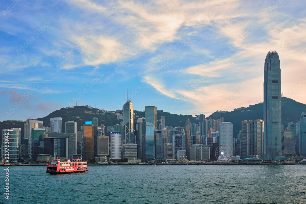 Junk boat in Hong Kong Victoria Harbour