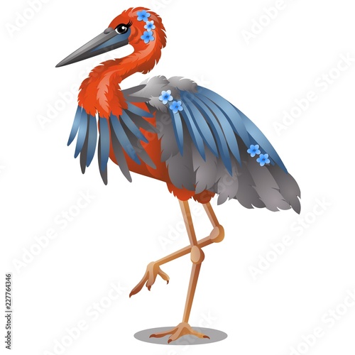 Goliath Heron or Ardea goliath isolated on white background. Vector cartoon close-up illustration.