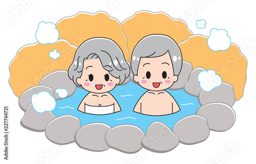 An old couple entering a hot spring