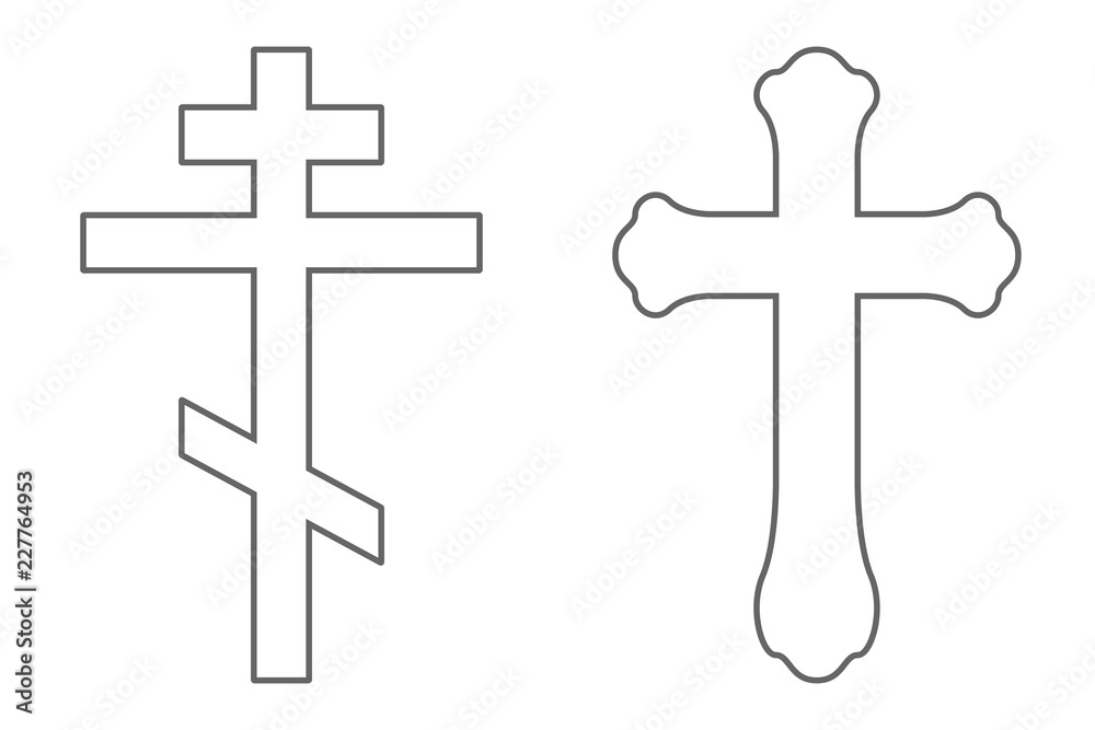 Set of Orthodox crosses. Outline. Vector.