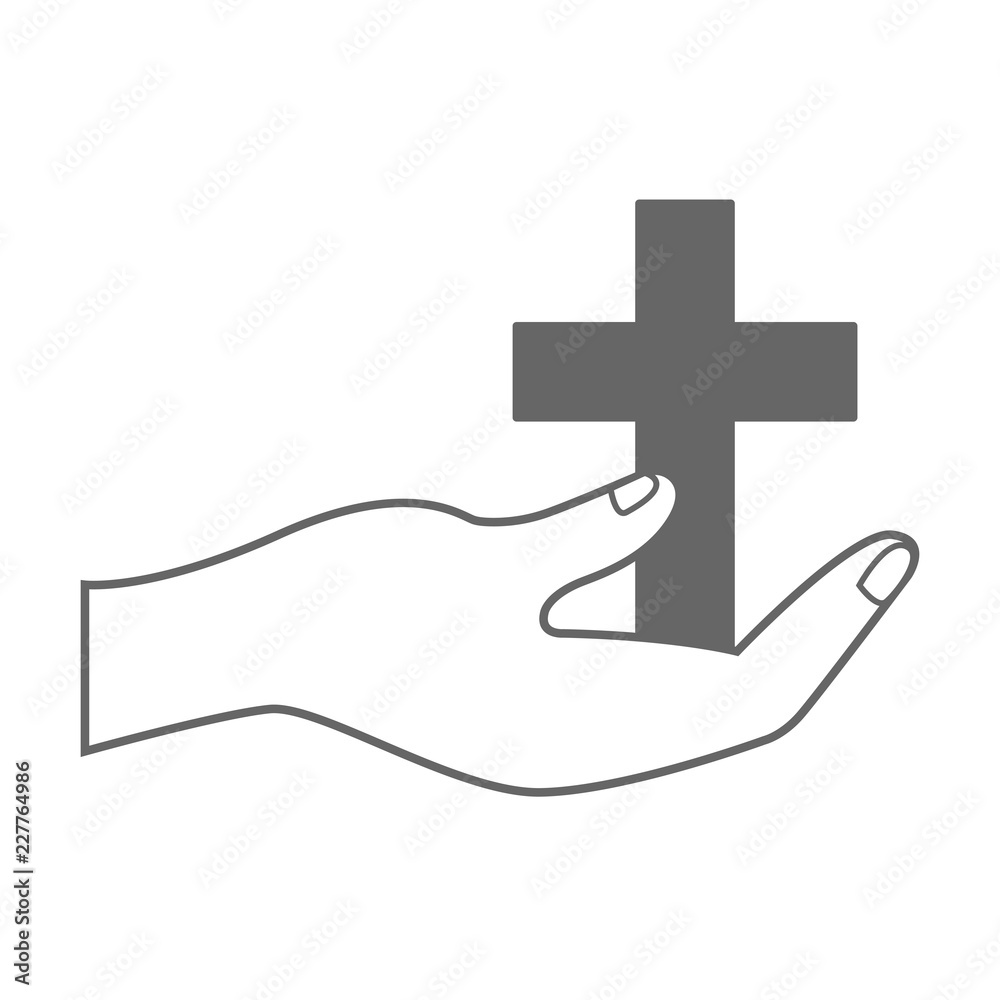 Hand hold Catholic cross. Christianity symbol. Vector. Hand hold Catholic cross. Christianity symbol. Vector.