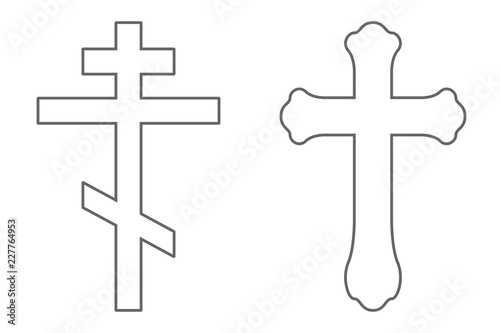 Set of Orthodox crosses. Outline. Vector.