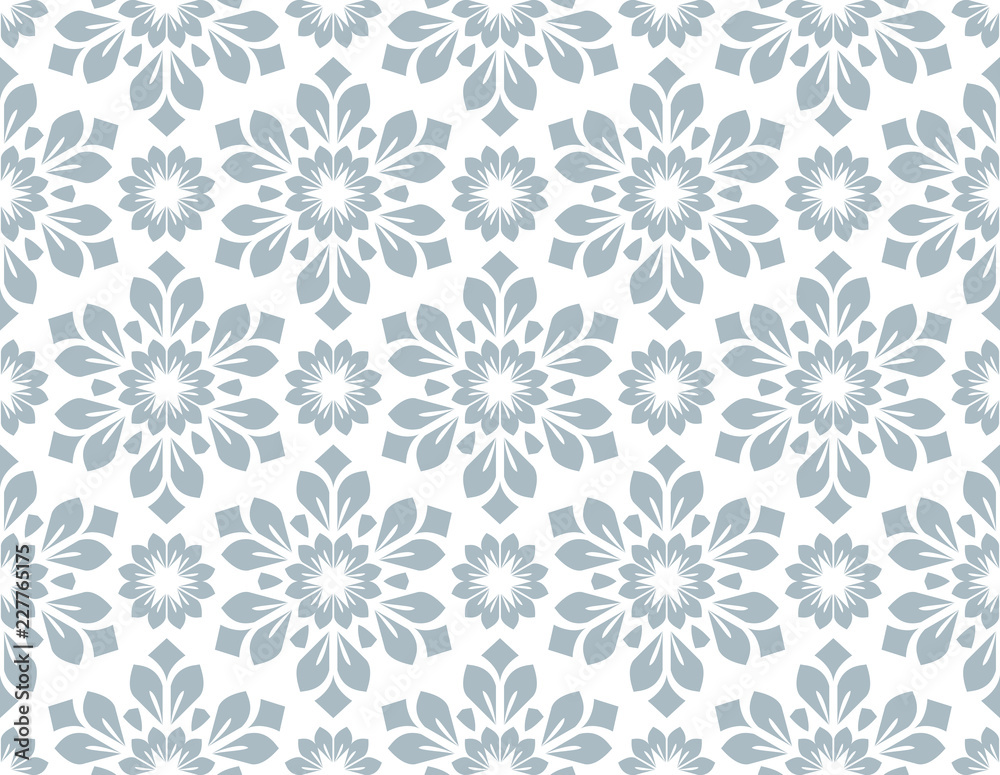 Flower geometric pattern. Seamless vector background. White and blue ornament. Ornament for fabric, wallpaper, packaging. Decorative print Flower geometric pattern. Seamless vector background. White and blue ornament. Ornament for fabric, wallpaper, packaging. Decorative print