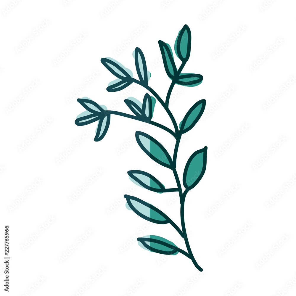 watercolor hand drawn silhouette of branch with aquamarine leaves watercolor hand drawn silhouette of branch with aquamarine leaves