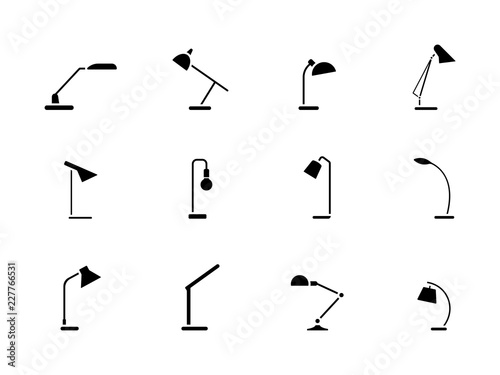 Table lamp icon set pictogram. Spotlight interior detail silhouette