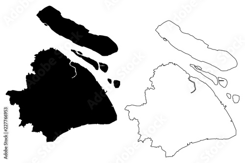 Shanghai (Administrative divisions of China, China, People's Republic of China, PRC) map vector illustration, scribble sketch Shanghai map