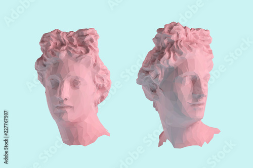 Pastel Greek Apollo Head Vector 3D Rendering