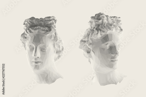 White Greek Apollo Head Vector 3D Rendering