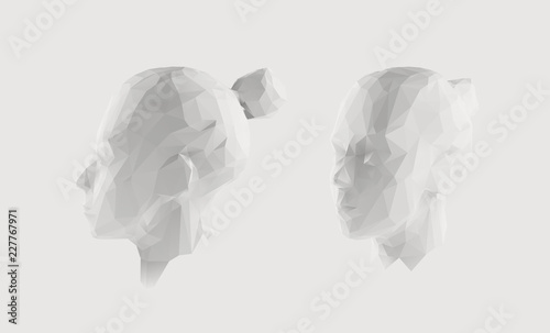 Poly White Female Head Vector 3D Rendering