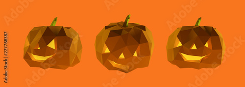 Poly Halloween Pumpkin Vector 3D Rendering