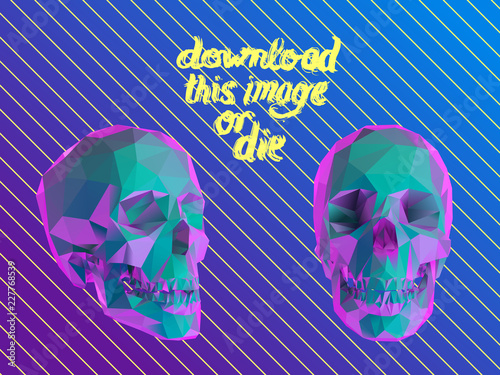 Cursed Vaporwave Vector Low Poly Skull Polygonal 3D Rendering
