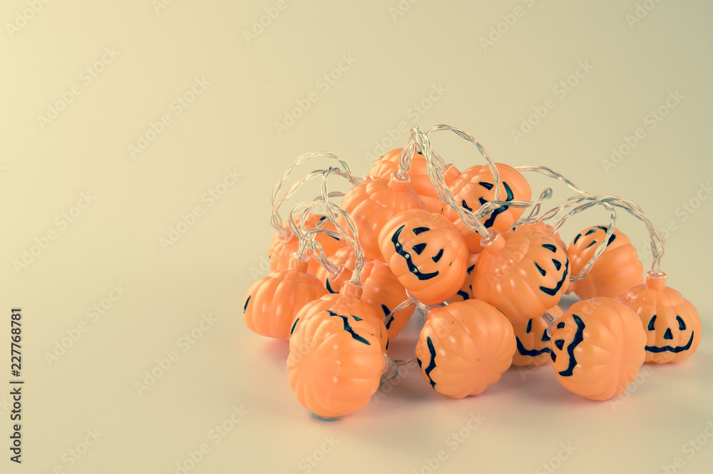 Fototapeta premium Beautiful halloween decoration trick or treat on white background with filter, concept of halloween party, copy space(text space), close-up, blank for text