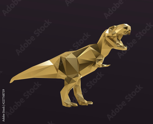 Gold Low Poly Vector Dinosaur Polygonal Tyrannosaurus 3D Rendering