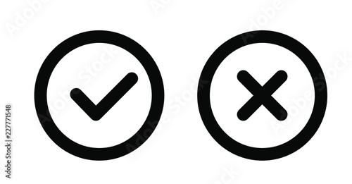 Vector illustration of checkmark no x or confirm line art icon for apps and websites set