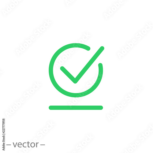 Payment approved icon, green checkmark linear sign isolated on white background - editable illustration eps10