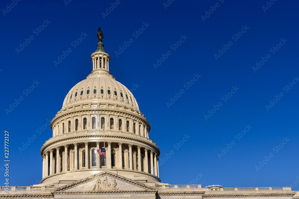 The Statue of Freedom with blue sky, United States Capitol, Washington DC, backround