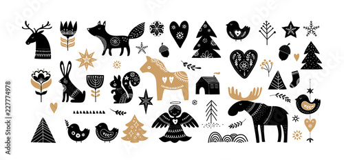 Christmas illustrations, banner design hand drawn elements in Scandinavian style