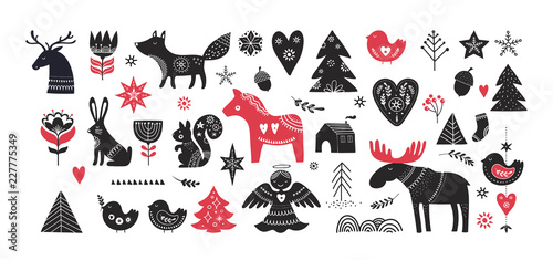 Christmas illustrations, banner design hand drawn elements in Scandinavian style