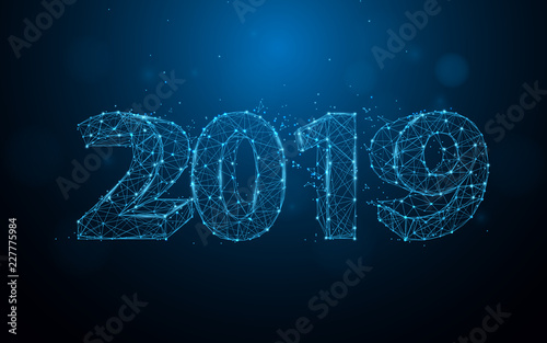 New years 2019 form lines, triangles and particle style design. Illustration vector
