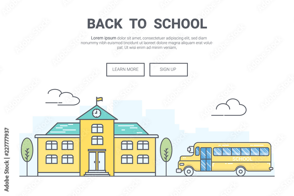 Landscape back to school concept. .design for education theme landing page website. Thine Line art. Landscape back to school concept. .design for education theme landing page website. Thine Line art.