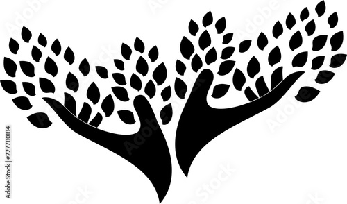 Hände und Blätter, Gärtner, Aufkleber Label