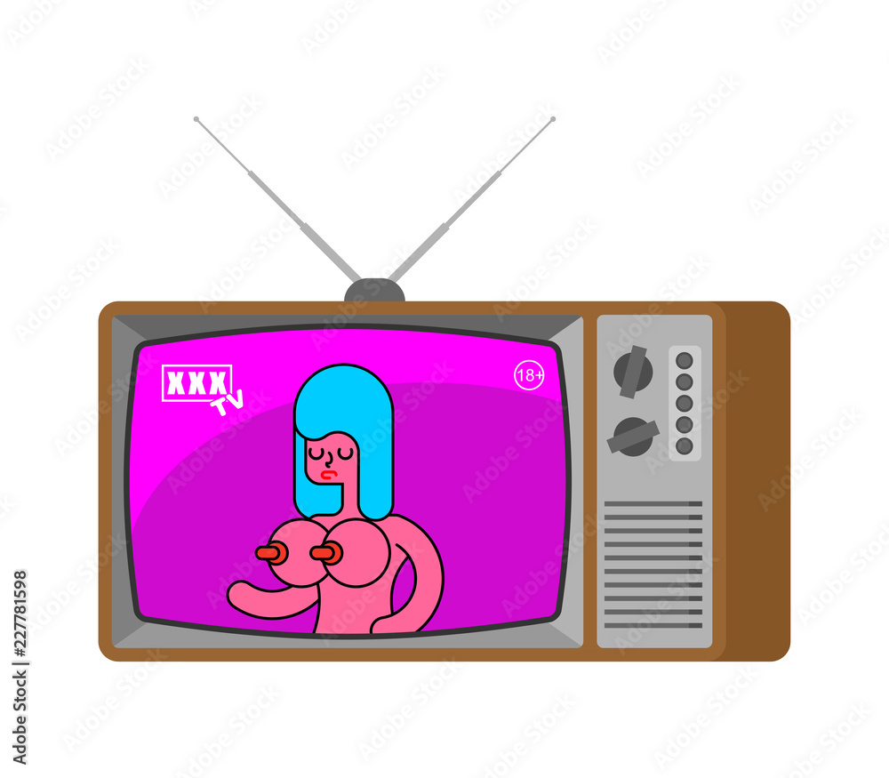 XXX TV news old television. Adult channel. Woman broadcasting journalist.  Female Anchorman in tv studio. Live broadcasting. Stock Vector | Adobe Stock