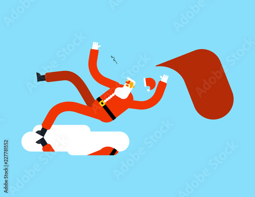 Santa slipped on ice. grandfather Slippery road in winter. Christmas Vector illustration