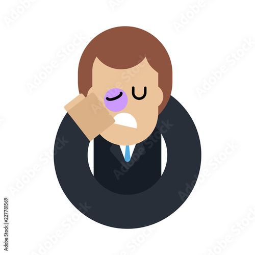 Man beating himself with fist in face. Punishment of yourself. Vector illustration
