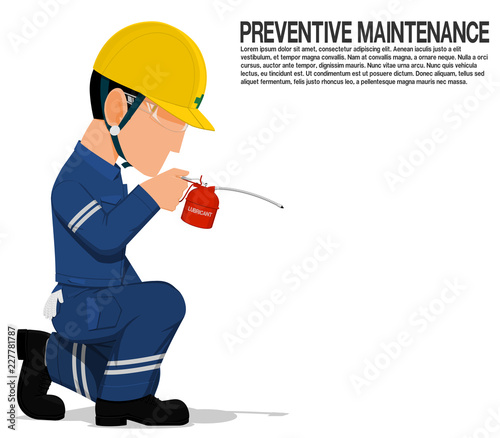 An industrial worker with oil can on transparent background