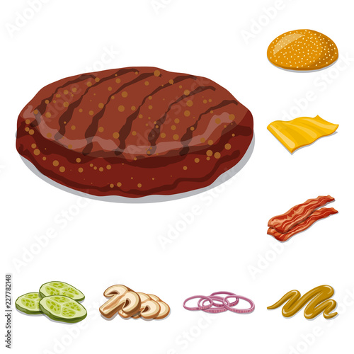 Vector design of burger and sandwich sign. Collection of burger and slice stock symbol for web.