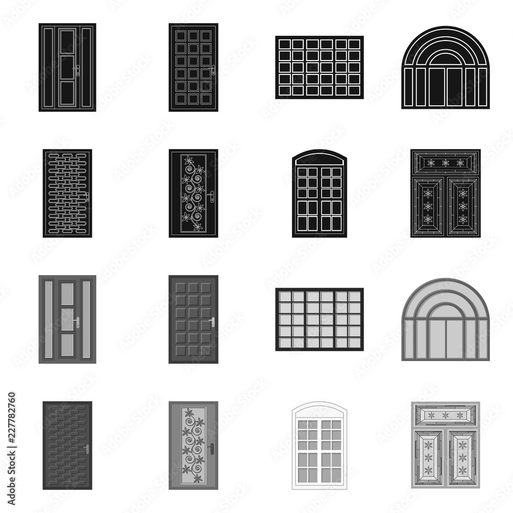 Vector design of door and front symbol. Collection of door and wooden vector icon for stock. Vector design of door and front symbol. Collection of door and wooden vector icon for stock.