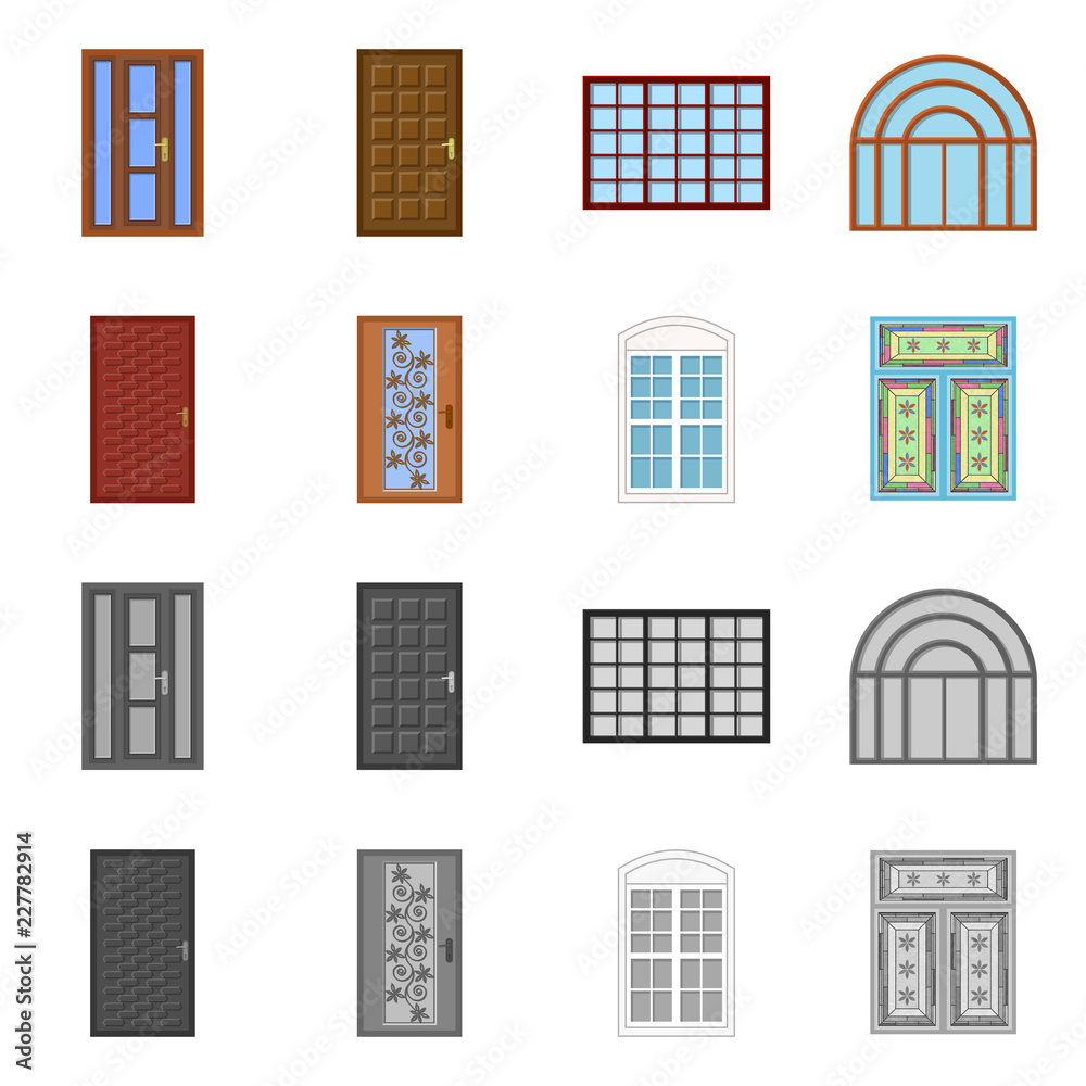 Vector design of door and front icon. Collection of door and wooden vector icon for stock.