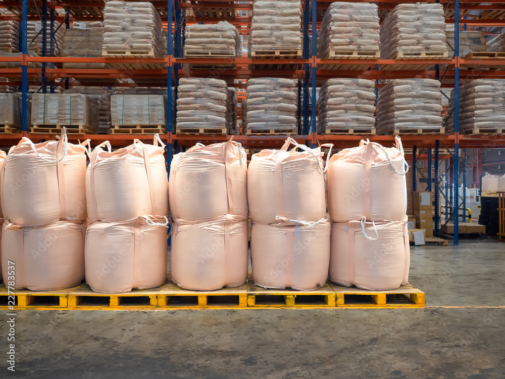 Stacking of bulk cargo in jumbo bags are store in warehouse. Stacking of bulk cargo in jumbo bags are store in warehouse.
